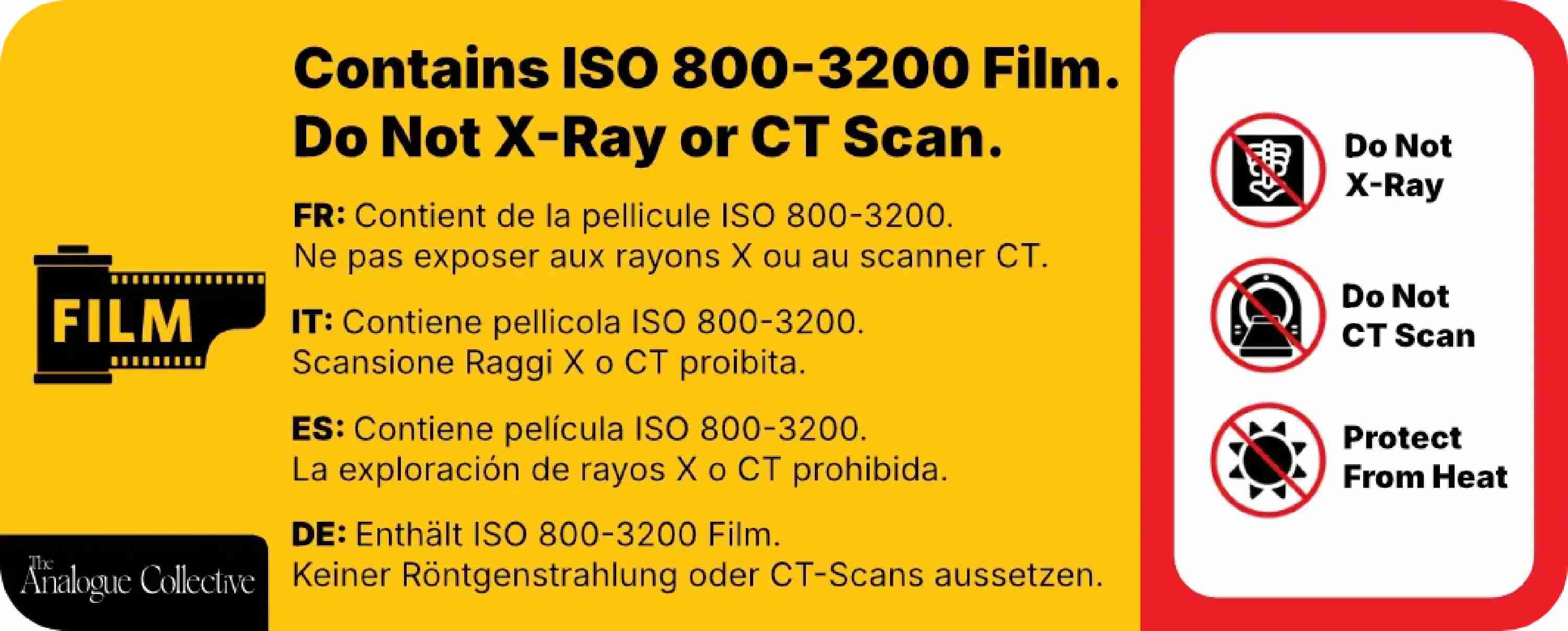 Label containing instructions for safe handling of film.