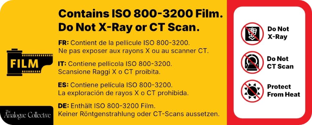 Label containing instructions for safe handling of film.