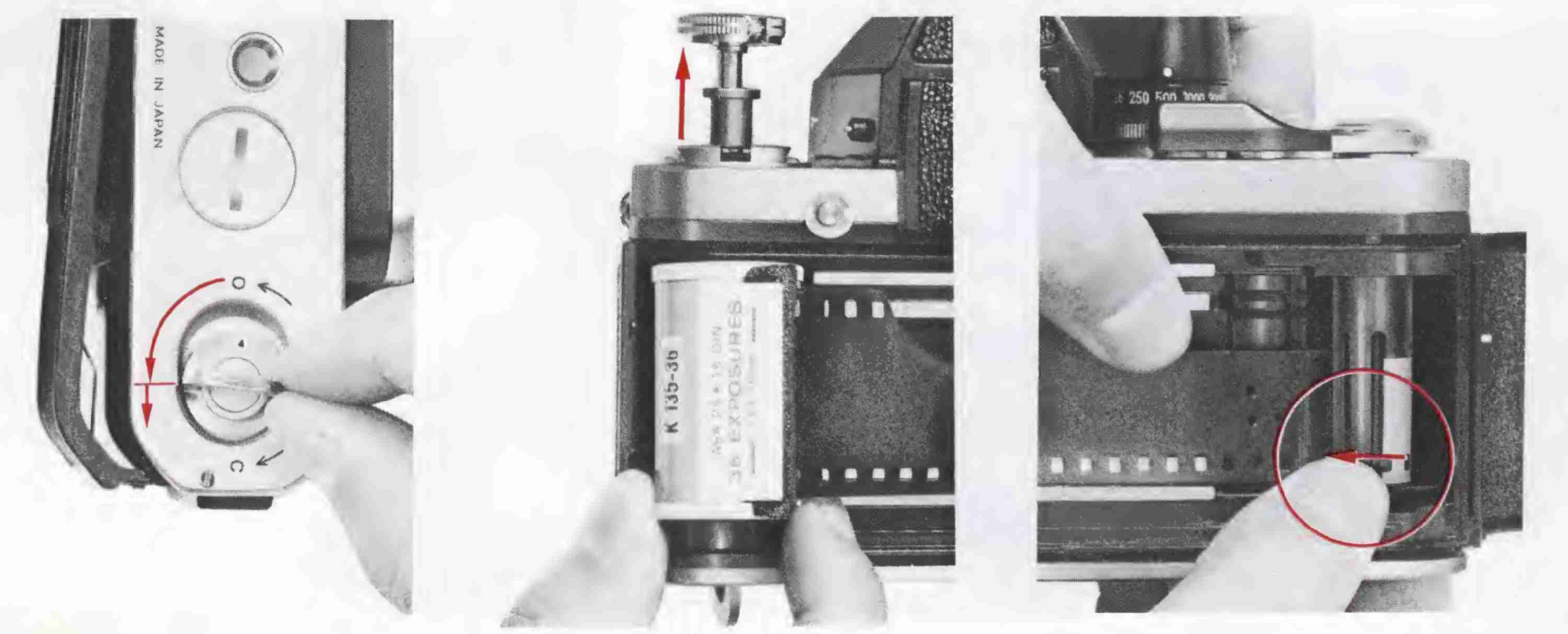Diagram of how to load film in the Nikon F2.